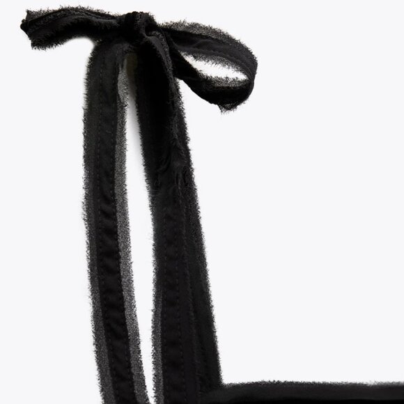 Zara Limited Edition Black Satin Shoulder Tie Camisole Slip On Midi Dress Size S - Picture 10 of 10